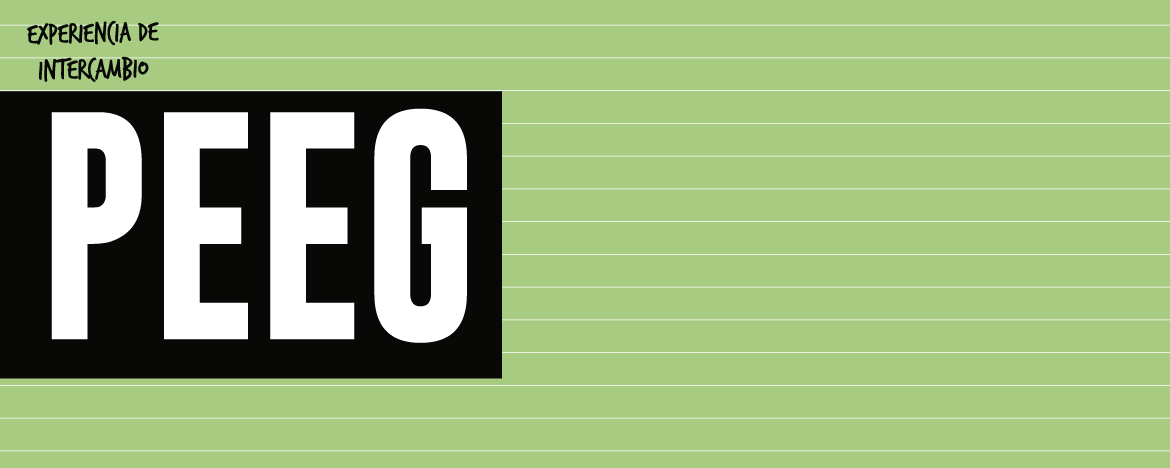 Imagen con la sigla de PEEG con fondo verde y letras blancas